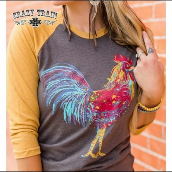 Crazy Train Tops - ‼️FINAL PRICE!‼️ 🐓 CRAZY TRAIN ROOSTER BASEBALL TEE 🐓
